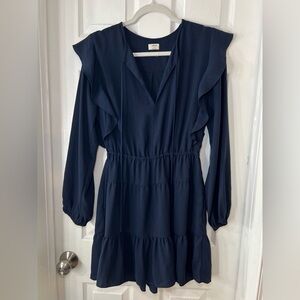 Wilfred Aritzia Elegant Navy Blue Ruffle Dress Size‎ Medium